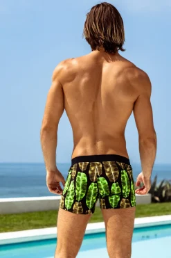 Sauvage Swimwear Swim Trunks*Bali Banana Leaf Retro Lycra Swimmer Print