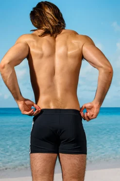 Sauvage Swimwear Swim Trunks | Men's Summer*Black Splice Varenna Retro Lycra Swimmer White
