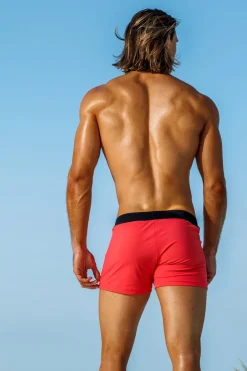 Sauvage Swimwear Swim Trunks*Capri Coral Stripe Retro Lycra Swimmer Coral