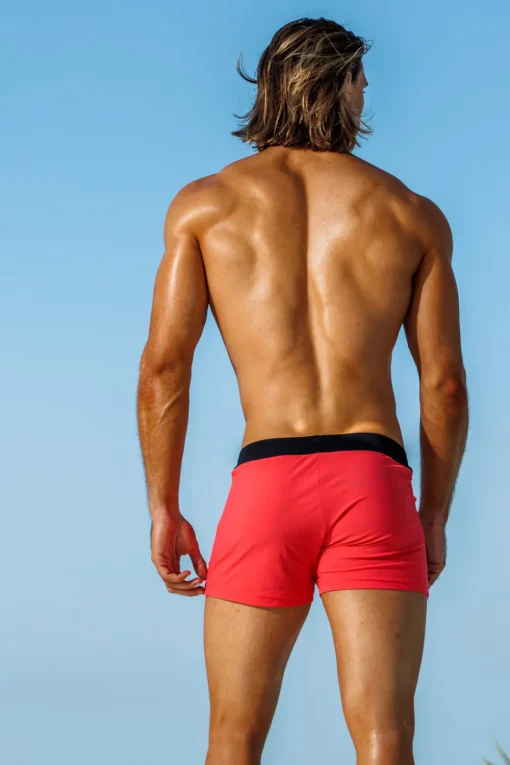 Sauvage Swimwear Swim Trunks*Capri Coral Stripe Retro Lycra Swimmer Coral