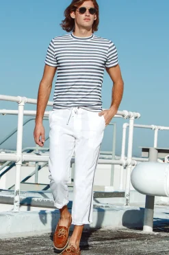Sauvage Swimwear Workout + Linen*Charcoal/White Luxury Knit Stripe T-Shirt Charcoal/White