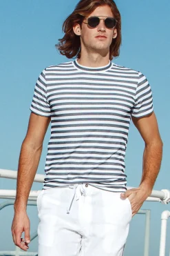 Sauvage Swimwear Workout + Linen*Charcoal/White Luxury Knit Stripe T-Shirt Charcoal/White