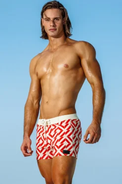 Sauvage Swimwear Swim Trunks*Como Red Retro Lycra Swimmer Red