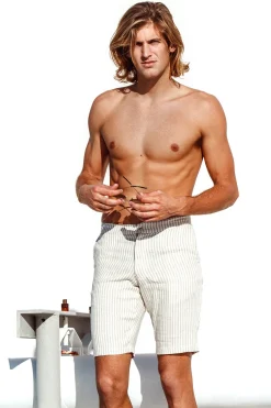 Sauvage Swimwear Workout + Linen*Cream Stripe Linen Shorts Cream Stripe