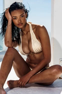Sauvage Swimwear Italian Prints*Gold Keychain Cream Halter