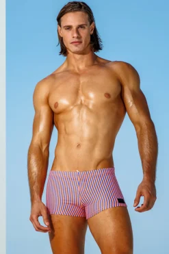 Sauvage Swimwear Square Cuts*Orange/Navy Stripe Squarecut Orange/Navy