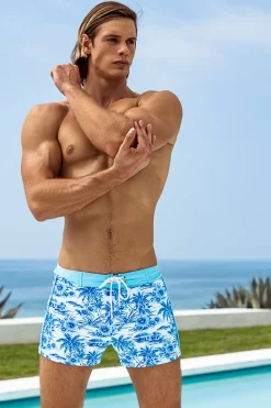 Sauvage Swimwear Swim Trunks*Sky Hawaii Retro Lycra Swimmer Sky