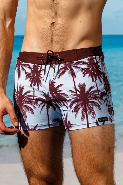 Sauvage Swimwear Swim Trunks | Men's Summer*Varenna Sky Retro Lycra Swimmer Sky/Brown