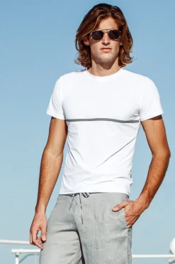 Sauvage Swimwear Workout + Linen*White/Charcoal Stripe Tee White