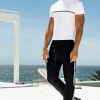 Sauvage Swimwear Workout + Linen*Woven Stripe Workout Pants Black Black