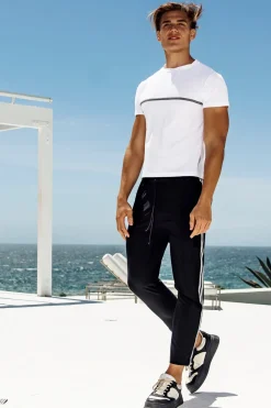 Sauvage Swimwear Workout + Linen*Woven Stripe Workout Pants Black Black