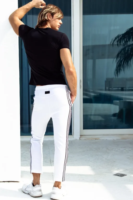 Sauvage Swimwear Workout + Linen*Woven Stripe Workout Pants White